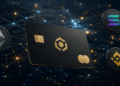 tarjeta de criptomonedas, logo de Ethereum, Solana y BNB Smart Chain.