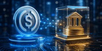 Stablecoin y fondo tokenizado conectados por una red.