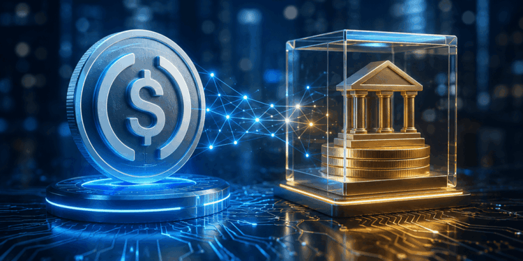 Stablecoin y fondo tokenizado conectados por una red