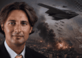 En primer plano: Damir Tokic. En el fondo: imágenes que ilustran un ataque aéreo de Estados Unidos a Irán.