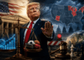 Imagen de Donald Trump sobre un mapa de Estados Unidos