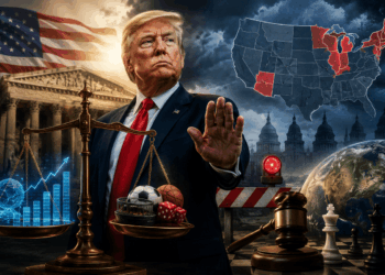 Imagen de Donald Trump sobre un mapa de Estados Unidos