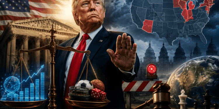 Imagen de Donald Trump sobre un mapa de Estados Unidos