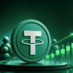 Logo de Tether con velas en verde. Implica crecimiento.
