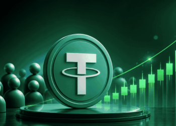 Logo de Tether con velas en verde. Implica crecimiento.