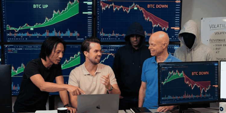 De izquierda a derecha: Willy Woo, Michaël van de Poppe, trader pseudónimo n° 1, David Zanonni y trader pseudónimo n°2.