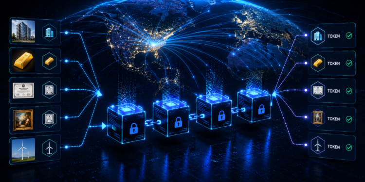 Una cadena de bloques procesando activos tokenizados.