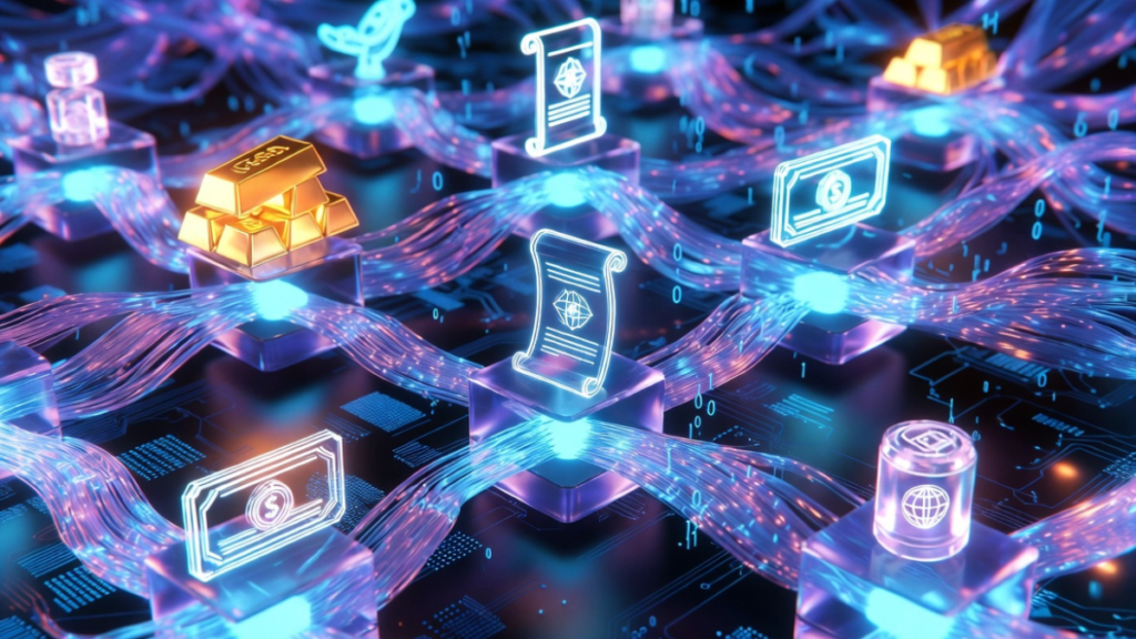 Una cadena de bloques procesando activos tokenizados.