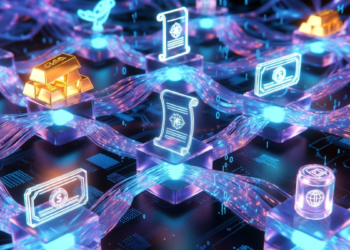 Una cadena de bloques procesando activos tokenizados.