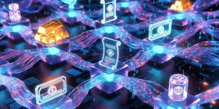 Una cadena de bloques procesando activos tokenizados.