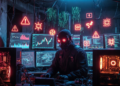 Un ciberatacante opereando desde una cueva para vulnerar sistemas digitales.