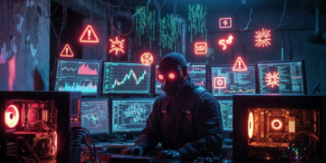 Un ciberatacante opereando desde una cueva para vulnerar sistemas digitales.