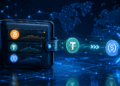 Una billetera digital con balances en bitcoin y stablecoins como USDT y USDC.