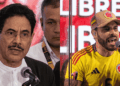 Imagen dividida en dos paneles que muestra en alta definición a los dos candidatos presidenciales de Colombia en la campaña de 2026. En el panel izquierdo, se observa un primer plano del candidato progresista Iván Cepeda Castro hablando con seriedad frente a un micrófono, vistiendo gafas, bigote, una camisa blanca de cuello mao y una chaqueta oscura. En el panel derecho, se muestra en primer plano al candidato conservador Abelardo de la Espriella en un mitin político, con la boca abierta en expresión enérgica mientras sostiene un micrófono.