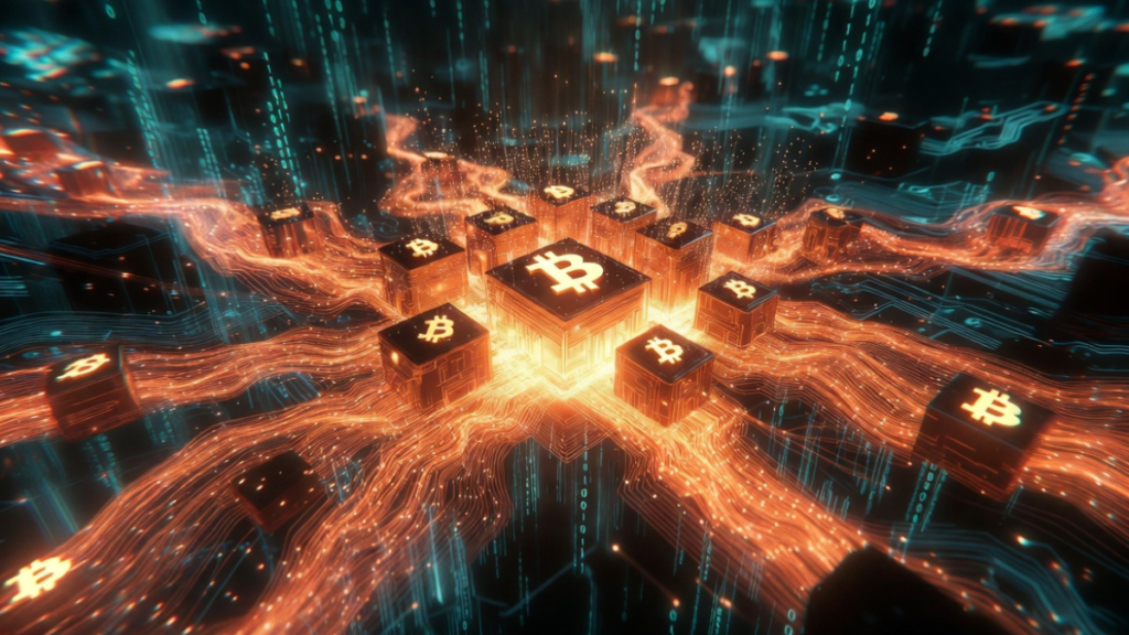La red Bitcoin procesando bloques y transacciones.