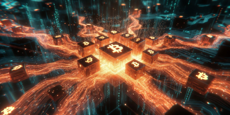 La red Bitcoin procesando bloques y transacciones.