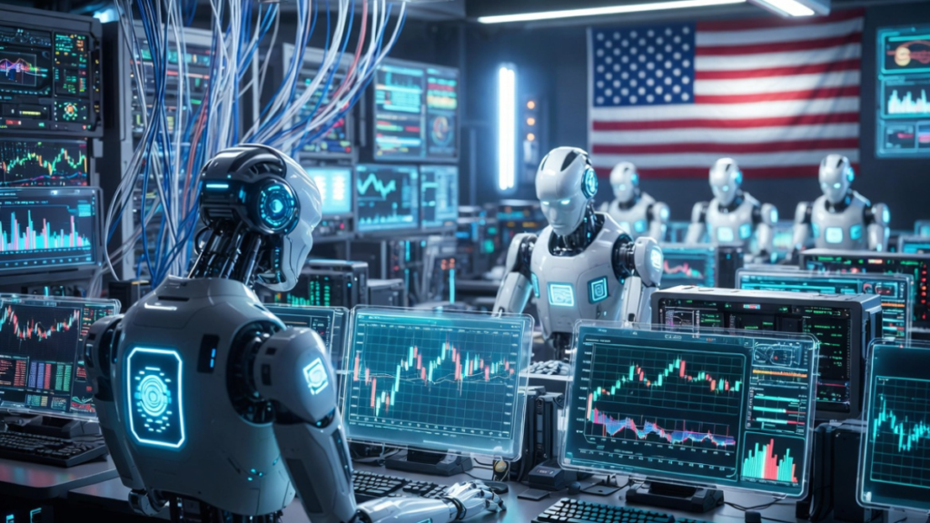 Robots de IA operando en un centro tecnológico.