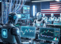 Robots de IA operando en un centro tecnológico.