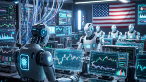 Robots de IA operando en un centro tecnológico.