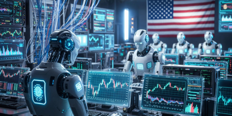 Robots de IA operando en un centro tecnológico.