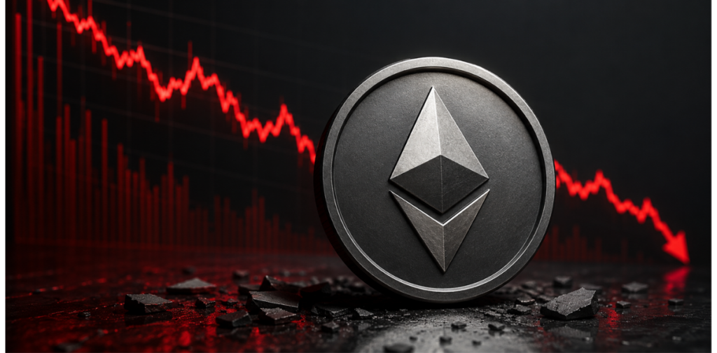 Moneda de ETH y velas rojas.