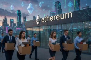Personas siendo despedidas de la empresa Ethereum.
