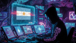 Un hacker usando computadoras para atacar a una plataforma argentina.