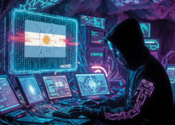 Un hacker usando computadoras para atacar a una plataforma argentina.