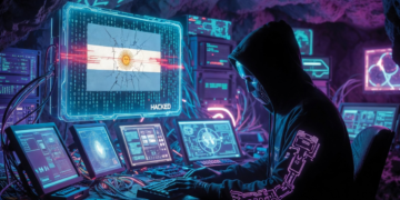 Un hacker usando computadoras para atacar a una plataforma argentina.