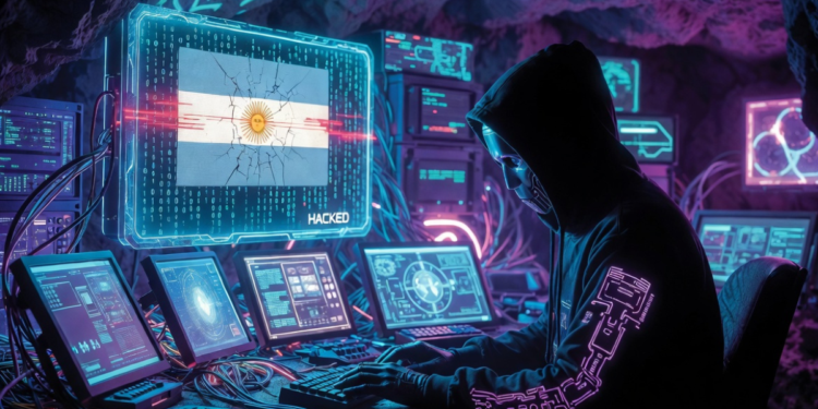 Un hacker usando computadoras para atacar a una plataforma argentina.