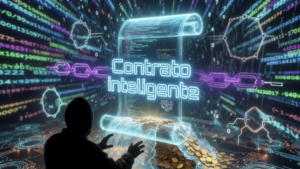 Un contrato inteligente de una red de criptomonedas siendo vulnerado por un hacker.