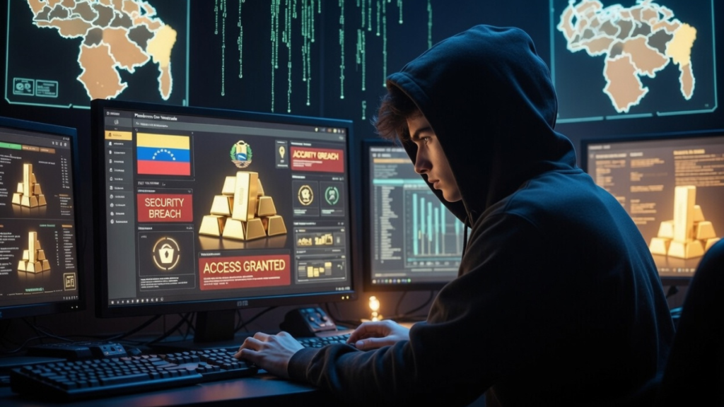 Un hacker atacando una plataforma de oro de Venezuela.