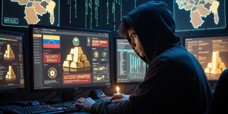 Un hacker atacando una plataforma de oro de Venezuela.