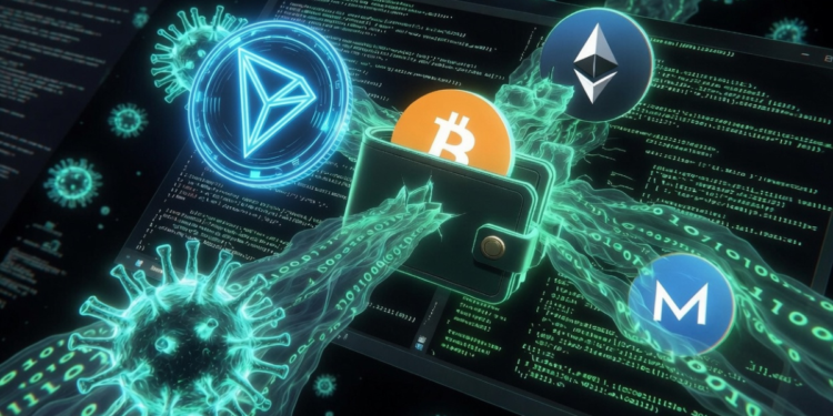 Wallets de Bitcoin, Ethereum, Tron y Monero siendo afectadas por un malware.