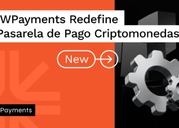 Texto: NOWPayments Redefine la Pasarela de Pago Criptomonedas sobre fondo anaranjado con negro con engranajes en el fondo