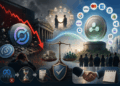 Ilustración conceptual que muestra la caída de las acciones de Circle frente al surgimiento de Open USD.