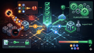 Esta imagen presenta el logotipo oficial de THORChain, el cual tiene un diseño moderno y geométrico. El fondo es un cuadrado negro con bordes redondeados, y en el centro, hay una forma que se asemeja a una "X" estilizada o a dos triángulos invertidos conectados en un gradiente de color de verde azulado a cian claro. Como se describe en el texto proporcionado, THORChain funciona como un protocolo descentralizado de intercambio entre cadenas de bloques.
