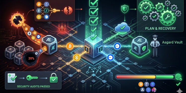 Esta imagen presenta el logotipo oficial de THORChain, el cual tiene un diseño moderno y geométrico. El fondo es un cuadrado negro con bordes redondeados, y en el centro, hay una forma que se asemeja a una "X" estilizada o a dos triángulos invertidos conectados en un gradiente de color de verde azulado a cian claro. Como se describe en el texto proporcionado, THORChain funciona como un protocolo descentralizado de intercambio entre cadenas de bloques.