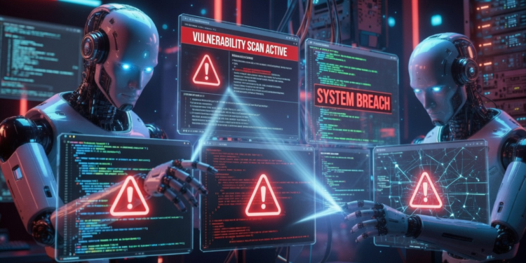 Robots de IA analizando código de aplicaciones para encontrar fallos.