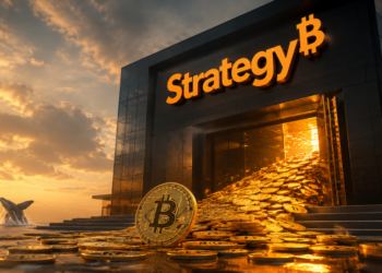 Empresa de Strategy, BTC y una ballena al fondo.