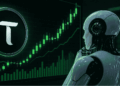 Precio de TAO, gráficos en verde, un robot viendo.