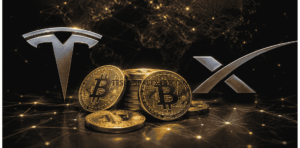Logo de las dos empresas junto a unas monedas de BTC.