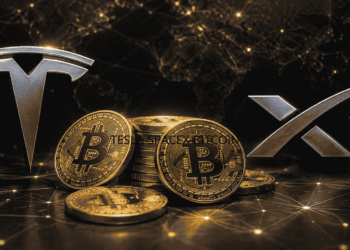 Logo de las dos empresas junto a unas monedas de BTC.