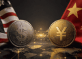 bandera de China, bandera de Estados Unidos. Yuan y dólar.
