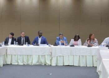 Fotografía de asistentes de la comunidad local de Bitcoin en República Dominicana, reunidos con diputados.