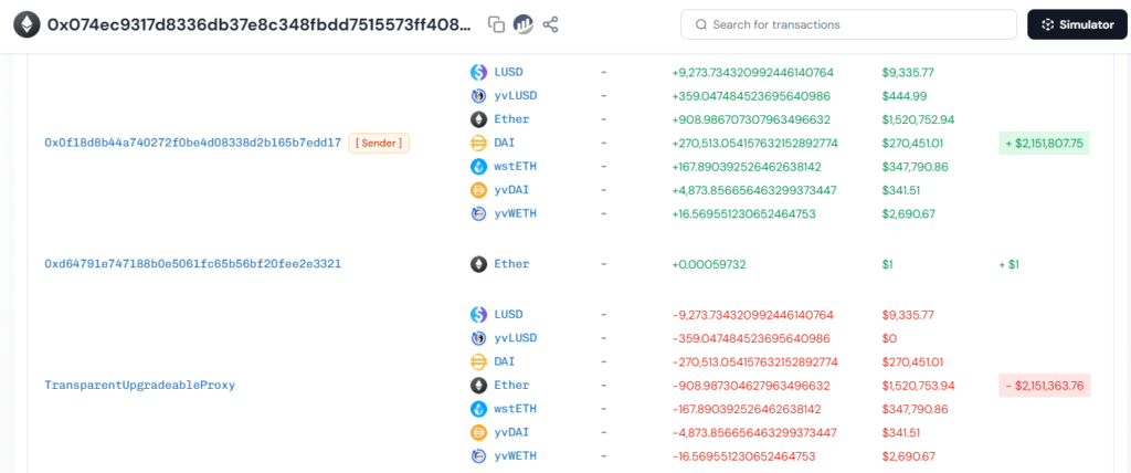 Transaction data on the Ethereum cryptocurrency network about a hack.