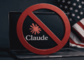 Logo de claude, una laptop, la bandera de Estados Unidos.