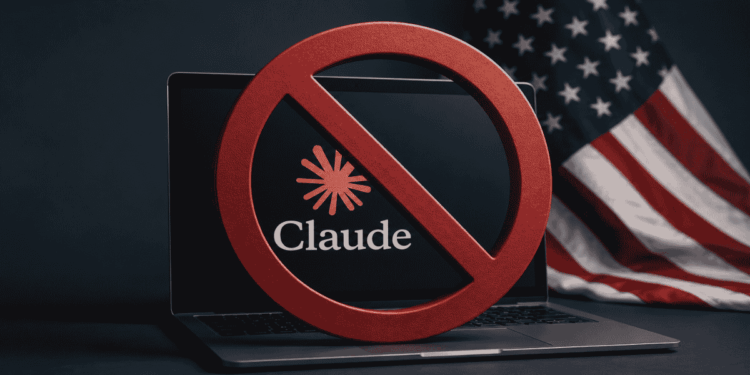 Logo de claude, una laptop, la bandera de Estados Unidos.