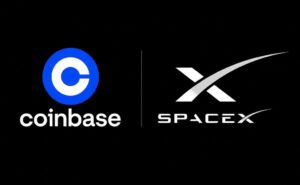 El logo de Coinbase junto al de SpaceX.