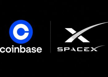 El logo de Coinbase junto al de SpaceX.